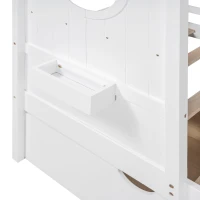 Kids Twin Size House Bed with 2 Storage Drawers and Rear Shelf, House-Style Kids Bed Frame with Plywood and MDF, 78'' L x 42.5'' W x 72'' H, White(m-7)