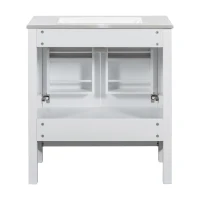 30" Bathroom Vanity with Single Sink, Solid Wood Frame, Multifunctional Storage Cabinet with Soft-Close Doors, 30" L x 18.5" W x 34" H, White(m-14)
