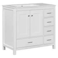 Solid Bathroom Vanity with Single Undermount Ceramic Sink, Freestanding Cabinet for Clutter-Free Bathroom, 30'' L x 18.5'' W x 34'' H, Grey(m-2)