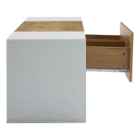 3-Tier TV Stand with App-Controlled LED Lighting and Glass Shelves, Sturdy TV Cabinet with 2 Drawers, 63" L x 15.5" W x 16.5" H, White+Natural(m-15)
