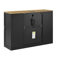 Modern Wine Bar Cabinet with Built-In Power Outlet, Versatile Sideboard with Adjustable Shelves, 47" L x 15.5" W x 34" H, Black+Natural(m-15)