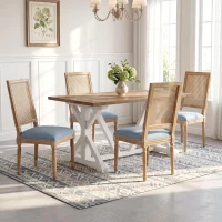 Set of 2 Dining Chairs with Eco-Friendly Rubberwood Frame, Upholstered Dining Seating with Slender Fluted Legs, 20'' L x 22'' W x 39.5'' H, Blue(m-1)