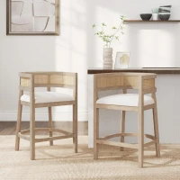 Rattan Upholstered Arm Counter Stools with U‑shaped backrest, Kitchen Island Stools with Foam Seat, 21'' L x 21'' W x 33.5'' H, Beige+Natural Ash(m-1)