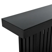 3-In-1 Dining Table with Marble-Grain MDF Top, Space-Saving Bar Table with Metal Footrest, 63" L x 15.5" W x 41" H, Black(m-9)