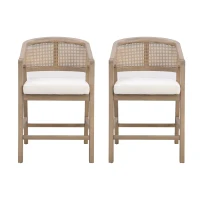 Set of 2 Wooden Counter Stools with Woven Rattan Back, Kitchen Island Stools for Contemporary Kitchens, 22'' L x 24.5'' W x 38'' H, Beige+Natural Ash(m-2)