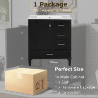 Modern Bathroom Vanity Sink Combo with Solid Wood Frame, Free-Standing Cabinet for Contemporary Bathrooms, 30'' L x 18.5'' W x 34'' H, Black(m-9)