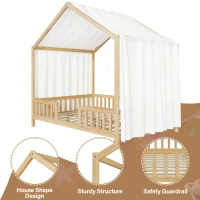 Full-Size Montessori Floor Bed with High Guard Railings, Natural Finish Bed Frame for Kid-Friendly Room, 78.5'' L x 56.5'' W x 78'' H, Natural(m-6)