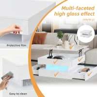 Lift-Top Coffee Table with App-Controlled LED Lighting and Liftable Top, Compact Center Table with 2 Drawers, 25.5" L x 25.5" W x 15" H, White(m-6)