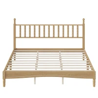 King Size Wood Platform Bed with Gourd-Shaped Headboard, Sturdy Bed Frame for Classic or Eclectic Décor, 84.5'' L x 79'' W x 45'' H, Natural(m-2)