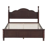 Full Size Wood Platform Bed with Wood-finished Headboard, Dark Walnut Bed Frame with Pine and MDF Construction, 80'' L x 56'' W x 43.5'' H, Walnut(m-2)