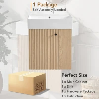 Modern Wall-Mounted Bathroom Vanity with Ceramic Basin, Space-Saving Floating Cabinet for Compact Bathrooms, 21.5'' L x 12'' W x 26.5'' H, Wood(m-8)
