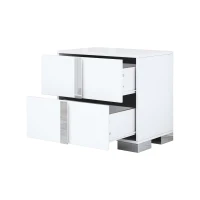 Space-Saving Nightstand with Mirrored Accents and Metal Legs, Elegant Bedside Storage for Compact Apartments, 23.5'' L x 15.5'' W x 21.5'' H, White(m-6)