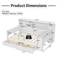 Full Size Daybed with 2 Large Drawers and Built-In Study Desk, Space-Saving Guest Bed with Side Storage Shelves, 91.5'' L x 65'' W x 45'' H, Antique White(m-3)