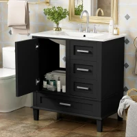 Modern Bathroom Vanity Sink Combo with Solid Wood Frame, Free-Standing Cabinet for Contemporary Bathrooms, 30'' L x 18.5'' W x 34'' H, Black(m-1)