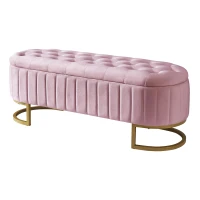 Upholstered Velvet Storage Ottoman with High-Resilience Foam Seat, Button-Tufted Storage Bench with Hidden Storage, 47'' L x 15.5'' W x 16.5'' H, Pink(m-7)