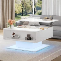 Hydraulic Lift Coffee Table with App-Controlled LED Lighting, Versatile Center Table with Hidden Storage, 29.5" L x 31.5" W x 21" H, White(m-1)