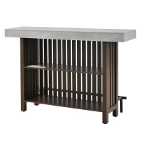 3-In-1 Dining Table with Marble-Grain MDF Top, Space-Saving Bar Table with Metal Footrest, 63" L x 15.5" W x 41" H, Brown(m-14)
