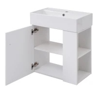 Modern Floating Bathroom Vanity with Ceramic Basin and Right Side Storage, Cabinet with Rose Gold Handle, 21.5" L x 12" W x 26.5" H, White(m-12)