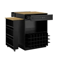 Stylish Mobile Bar Table with Extendable Countertop, Spacious Kitchen Counter with Storage Shelf, 73″ L x 27.5″ W x 41.5″ H, Black+Natural(m-14)