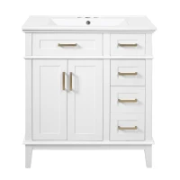 Solid Bathroom Vanity with Ceramic Undermount/Drop-In Sink, Modern Storage Cabinet for Compact Washrooms, 30'' L x 18'' W x 34'' H, White(m-2)