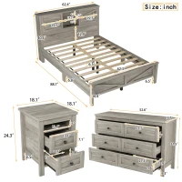 3-Piece Queen Bedroom Set with Sliding Door Storage Headboard, Rustic Platform Bed Set with Built-In Socket, 88.5'' L X 62.5'' W X 40.5" H, Antique Gray(m-3)
