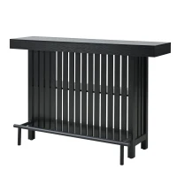3-In-1 Dining Table with Marble-Grain MDF Top, Space-Saving Bar Table with Metal Footrest, 63" L x 15.5" W x 41" H, Black(m-13)