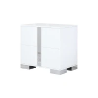 Space-Saving Nightstand with Mirrored Accents and Metal Legs, Elegant Bedside Storage for Compact Apartments, 23.5'' L x 15.5'' W x 21.5'' H, White(m-5)