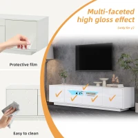 Stylish TV Stand with High-Gloss Push-to-Open Doors, Spacious TV Cabinet with App-Controlled LED Strip, 65" L x 15.5" W x 17.5" H, White(m-4)