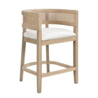 Rattan Upholstered Arm Counter Stools with U‑shaped backrest, Kitchen Island Stools with Foam Seat, 21'' L x 21'' W x 33.5'' H, Beige+Natural Ash(m-8)