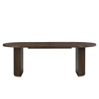Oval Double Pedestal Dining Table with Semi-Cylindrical Pedestal Bases, Walnut Wood Kitchen Table Vertical Grooves, 88'' L x 40'' W x 30'' H, Walnut(m-2)
