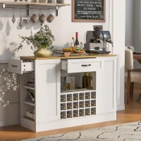 Modern Wine Bar Cabinet with Built-In Power Outlet, Versatile Sideboard with Adjustable Shelves, 47" L x 15.5" W x 34" H, White+Natural(m-1)