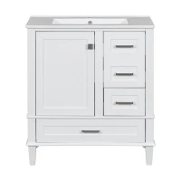 Modern Bathroom Vanity with Sink Combo, Solid Wood Frame, Cabinet with Soft-Close Door and 3 Drawers, 30" L x 18" W x 34" H, White(m-1)