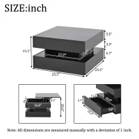 Lift-Top Coffee Table with App-Controlled LED Lighting and Liftable Top, Compact Center Table with 2 Drawers, 25.5" L x 25.5" W x 15" H, Black(m-3)