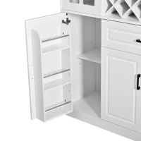 Tall Wine Cabinet with Wine Rack and Stemware Holder, 4-Door Storage Cabinet with Semi-Open Shelf, 52" L x 15.5" W x 74" H, White(m-9)