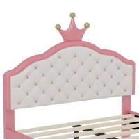 Full Size Princess Platform Bed with Crown-Tufted Headboard, Sturdy Bed Frame for Kid-Friendly Bedrooms, 77.5'' L x 56'' W x 48.5'' H, Pink(m-6)