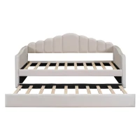 Twin Upholstered Daybed with Trundle and 2 USB Charging Ports, Velvet Sofa Bed with Side Storage Pockets, 80'' L x 42'' W x 40'' H, Beige(m-9)