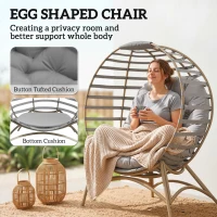 Outsunny Egg Chair, Patio Lounge Chair, Foldable Basket Chair with Large Seat Cushion, Side Pocket, Light Grey(m-5)