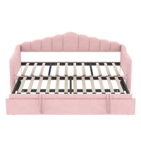 Twin-Size Upholstered Daybed with Height-Adjustable Pop-Up Trundle, Space-Saving Trundle Bed with 2 Side Pockets, 82.5'' L x 41'' W x 40'' H, Pink(m-2)