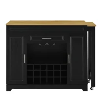 Expandable Bar Table with Adjustable Shelves and Rear Casters, Versatile Kitchen Counter with 2 Doors, 87.5″ L x 19.5″ W x 36″ H, Black+Natural(m-2)