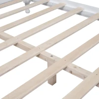 Full Size Platform Bed with 10 Plywood Slats and Wood-Finished Headboard, Retro-Style Bed Frame with Plywood, 80'' L x 56'' W x 39.5'' H, White(m-6)