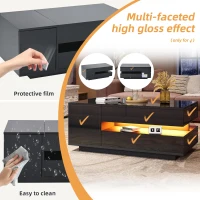 Height-Adjustable Coffee Table with App-Controlled RGB LED Lighting, Modern Center Table with Hidden Storage, 37.5" L x 19.5" W x 15.5" H, Black(m-6)