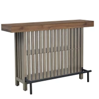 3-In-1 Dining Table with Marble-Grain MDF Top, Space-Saving Bar Table with Metal Footrest, 63" L x 15.5" W x 41" H, Grey(m-14)