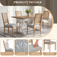 Set of 2 Dining Chairs with Padded Seats and Cane Backrest, Cane Back Dining seating with Rubberwood Frame, 20'' L x 22'' W x 39.5'' H, Grey+Green(m-5)