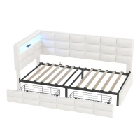 Upholstered Twin-Size Daybed with 2 Drawers and Charging Station, Multi-Functional Guest Bed with Storage Headboard, 77.5'' L x 39'' W x 35'' H, Beige(m-9)