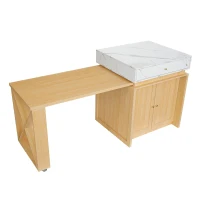 Modern Bar Table with 4-in-1 Extendable Pull-Out Table and Lockable Wheels, Kitchen Island with Adjustable Shelf, 82.5" L x 32.5" W x 28" H, White(m-15)