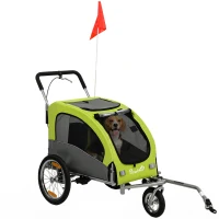 Aosom 2 in 1 Dog Bike Trailer, Foldable Pet Stroller, Dog Bicycle Trailer with Suspension, Universal Bicycle Coupler, Green(m-11)