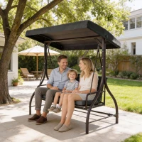 Outsunny Convertible Patio Swing Bed with Canopy and Cushions, 3 Seater Porch Swing for Outdoor, Backyard, Garden, Dark Grey(m-9)