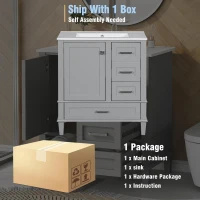 Modern Bathroom Vanity with Sink Combo, Solid Wood Frame, Ample Storage Cabinet with Soft-Close Door, 30" L x 18" W x 34" H, Grey(m-8)