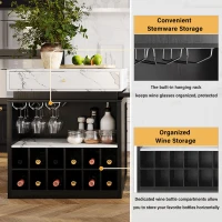 Modern Bar Table with 4-in-1 Extendable Pull-Out Table and Lockable Wheels, Kitchen Island with Adjustable Shelf, 82.5" L x 32.5" W x 28" H, Black(m-5)