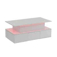 Sleek Lift-Top Coffee Table with Hydraulic Lift and App-Controlled LED Lighting, Versatile Center Table with Hidden Storage, 39.5" L x 19.5" W x 15.5" H, White(m-12)